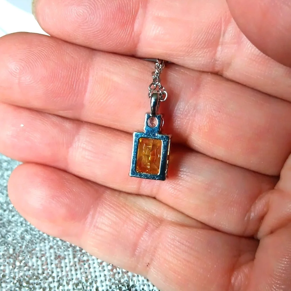 Citrine & Cz Pendant Necklace